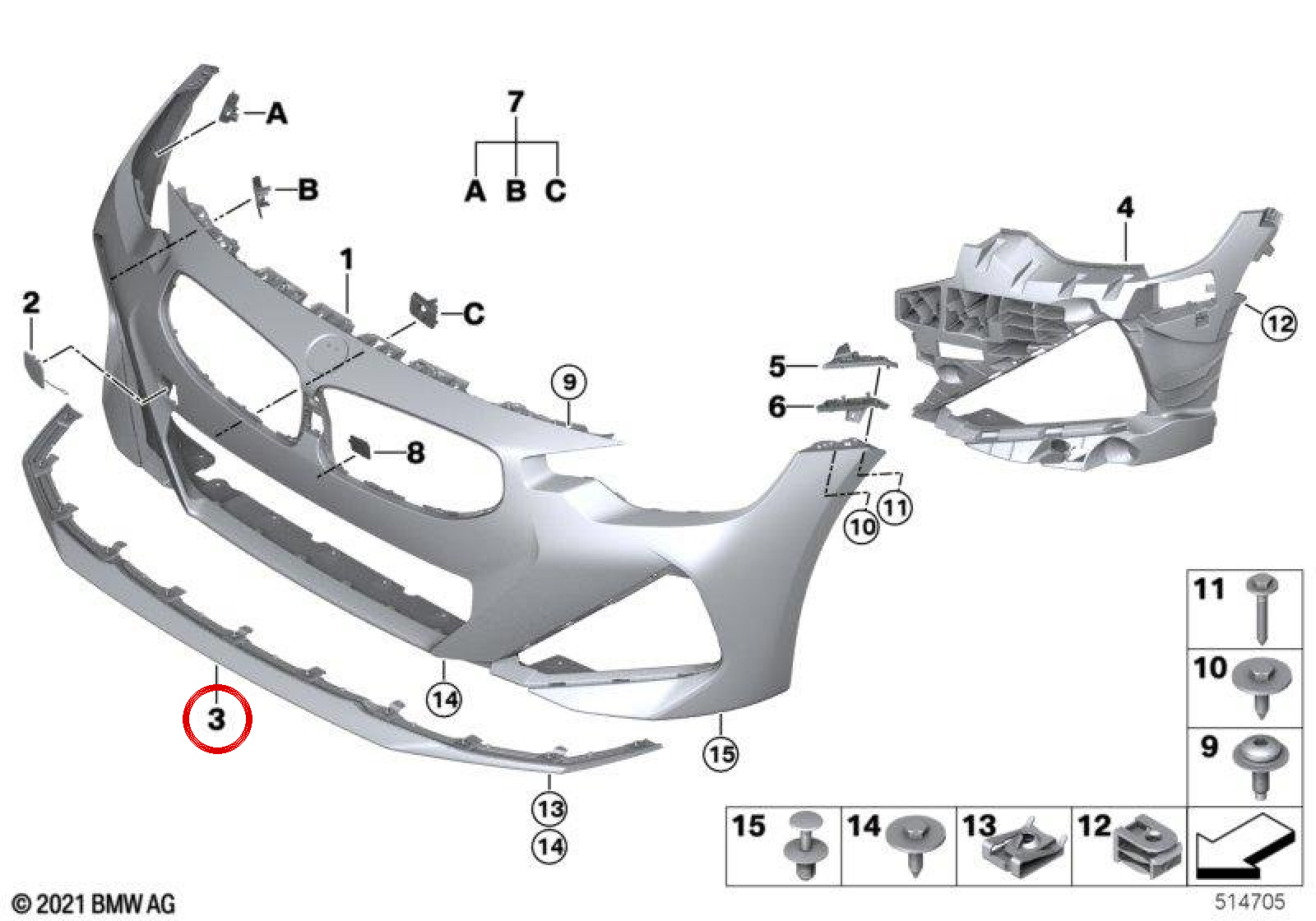 Frontsplitter per BMW 2 G42 Series (OEM 51118098208). BMW originale