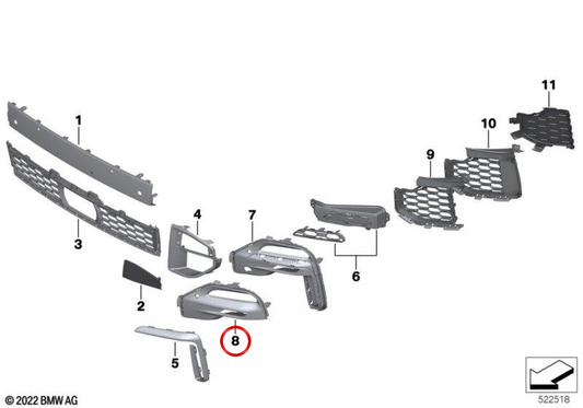 Böne birgt Antiniebla Links OEM 51118099731 für BMW G05. Original BMW.