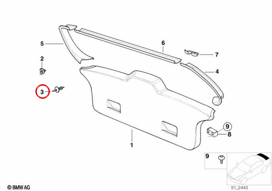 Remache de expansión OEM 51118203508 para BMW E36, E46. Original BMW.