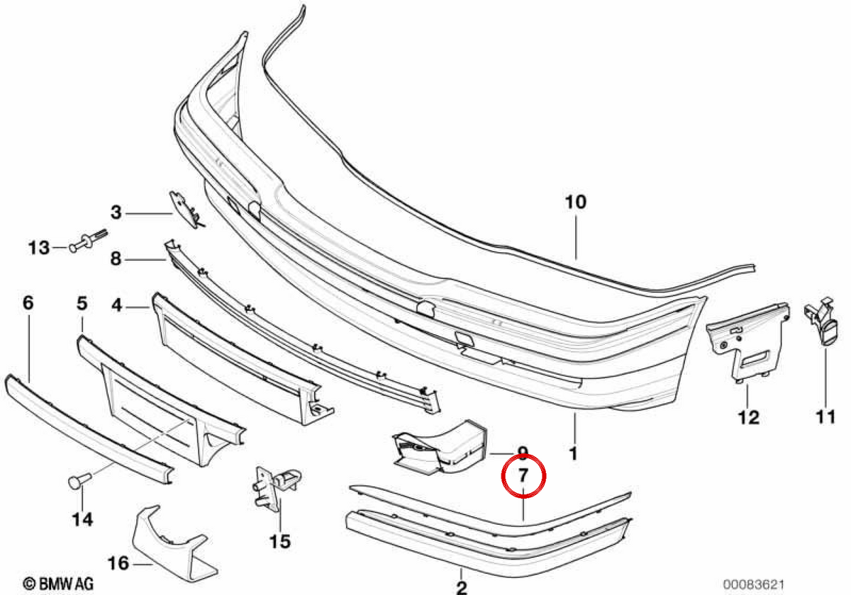 Moldagem com primer esquerdo OEM 51118211577 para BMW E38. BMW genuíno.