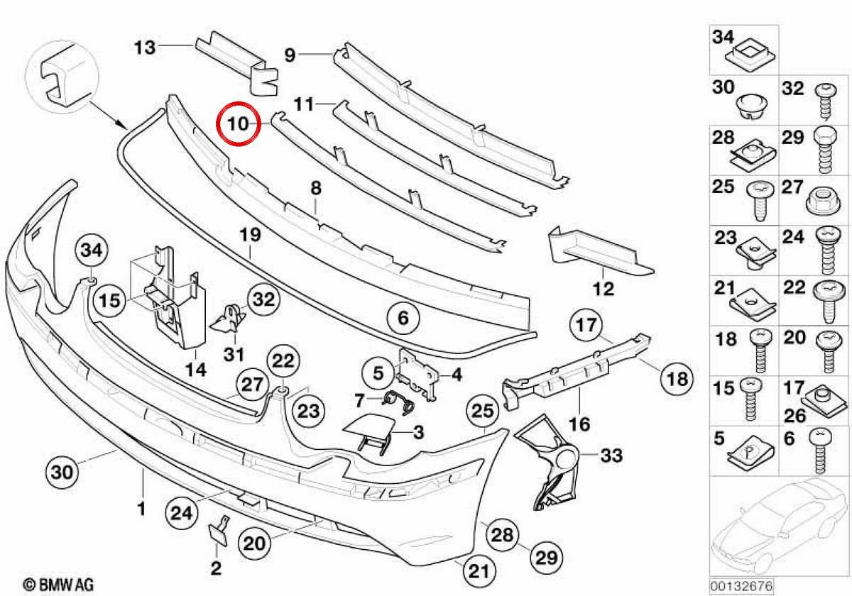 Rejilla central para BMW E65, E66. Pieza original BMW. . Original BMW