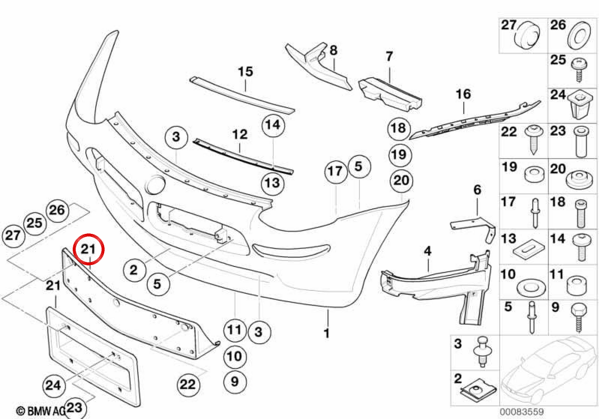 Soporte de matrícula OEM 51118231999 para BMW E52. Original BMW.
