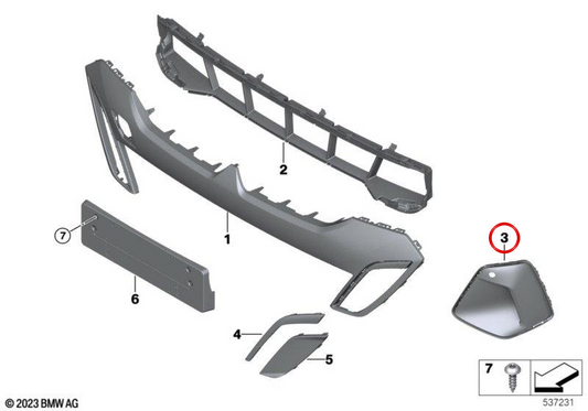 Linkslufteinlass (Aircurtain) OEM 51118465525 für BMW G60, G61, G68. Teil der vorderen Embezäune M. Original BMW.