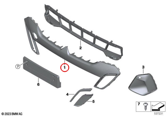 Cubierta central del parachoques delantero OEM 51118465527 para BMW G68. Original BMW.
