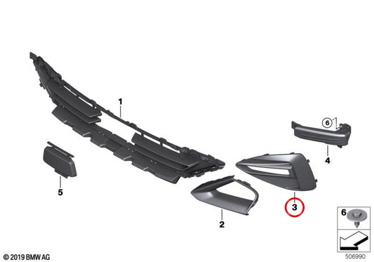 Grade lateral direita OEM 51118491644 para BMW F44. BMW genuíno.
