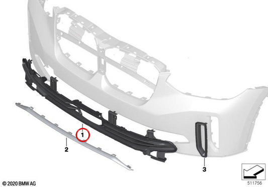 Rejilla de entrada de aire central OEM 51118498770 para BMW G08. Original BMW.