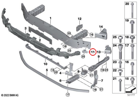 Supporto di rinforzo OEM 51118737238 per BMW U06, U11, U12, U10. BMW originale.