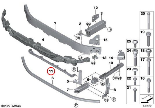 Conector inferior central OEM 51118737263 para BMW F70, U06, U11, U12, U10, F65, F66, U25. Original BMW.