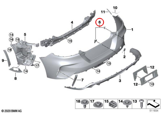 Suporte do sensor PDC/PMA traseiro OEM 51118746258 para BMW G29. BMW genuíno.
