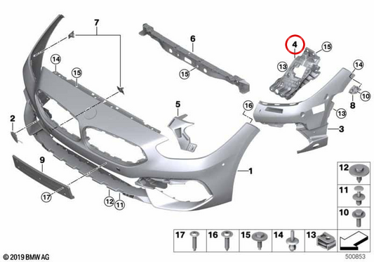 OEM 511812077 Supporto per paraurti anteriore sinistro per BMW G29. BMW originale.
