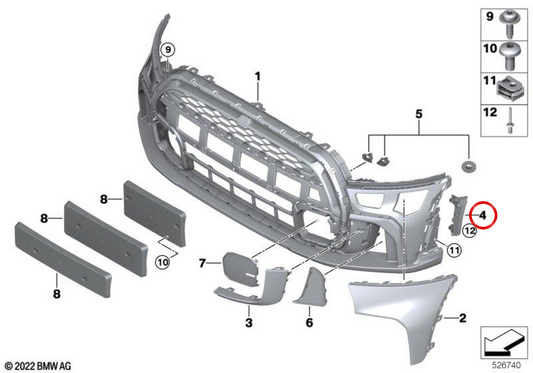 Fixação do arco da roda dianteira esquerda OEM 51119450607 para MINI F56, F55, Cabrio F57 LCI. MINI originais.