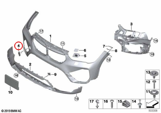 Gancio di rimorchio anteriore OEM 51119451693 per BMW F48. BMW originale.
