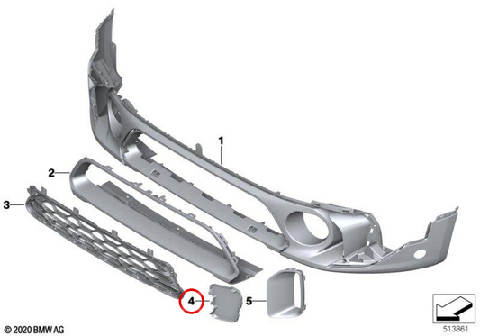 Moldagem do difusor de ar do lado esquerdo OEM 51119479475 para MINI F60 Cooper, Cooper ALL4, Cooper D, Cooper D ALL4. MINI originais.