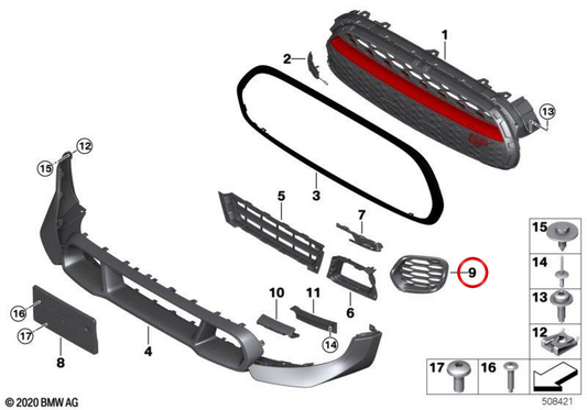 Moldagem do difusor de ar do lado direito OEM 51119481330 para MINI F56 JCW, JCW GP... e muito mais. MINI originais.