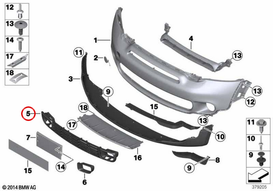 Rejilla inferior delantera OEM 51119802061 para MINI Countryman R60, Paceman R61. Original MINI.