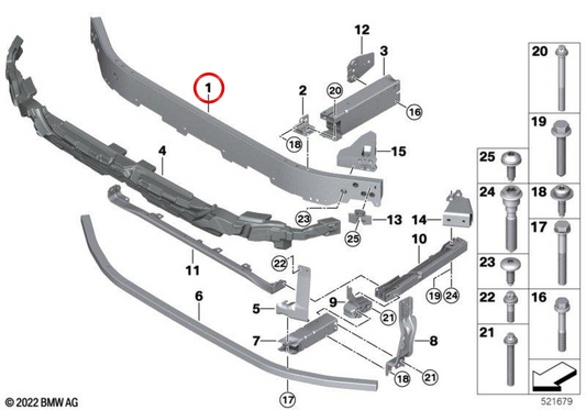 Soporte paragolpes delantero OEM 51119879155 para BMW U11, U10, U25. Original BMW.
