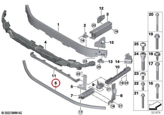 Niedrigere Unterstützung des vorderen Stoßfänger OEM 51119879156 für BMW F70, U11, U12, U10, U25. Original BMW.