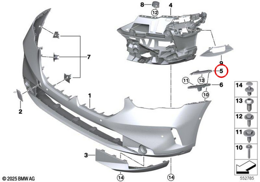 Support supérieur gauche pour le pare-chocs OEM 51119879293 pour BMW G60, G61, G68. BMW d'origine.