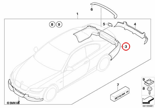 Difusor trasero aerodinámico OEM 51120415359 para BMW E92, E93. Original BMW.
