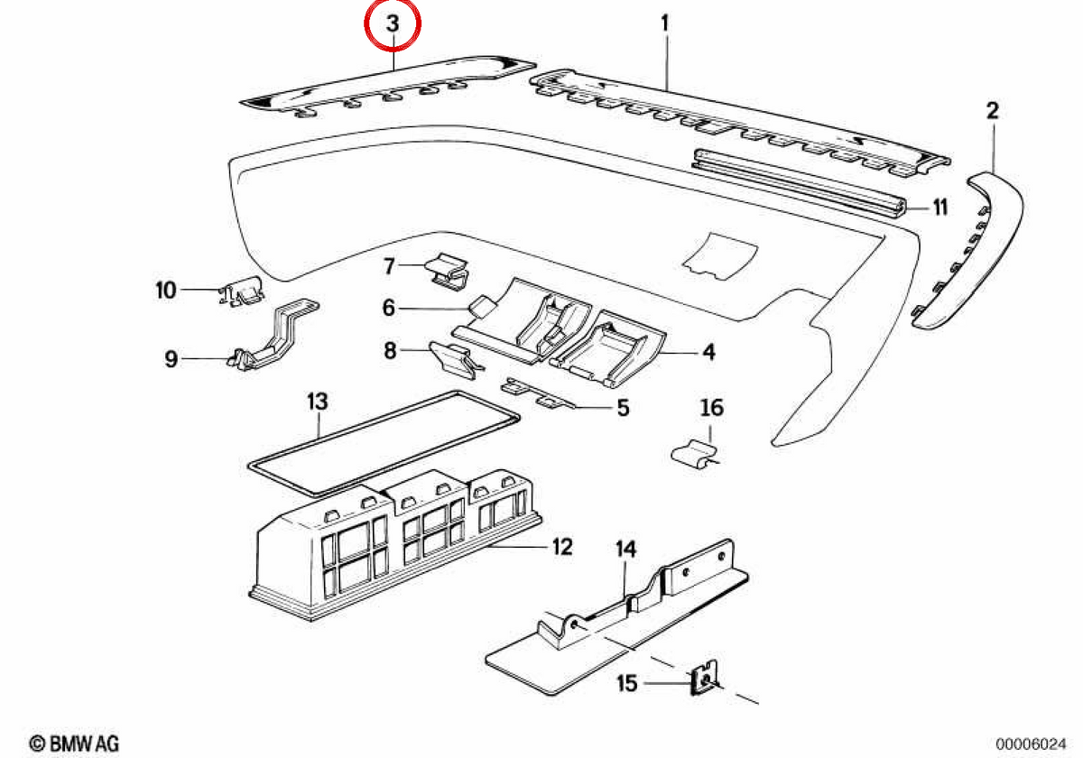 Right molding OEM 51121908076 for BMW E32. Original BMW.