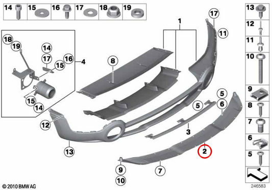 Insert diffuseur inférieur arrière pare-chocs OEM 51122180752 pour MINI Countryman R60 Cooper S et Cooper S ALL4 (2010-2016). Original MINI.