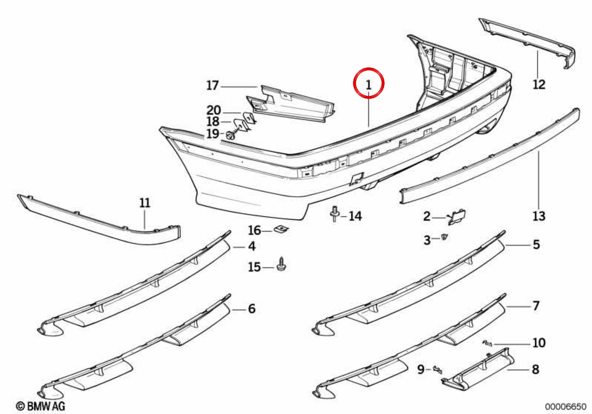 OM 51122235498 Heckstoßstange für BMW E36. Original BMW.