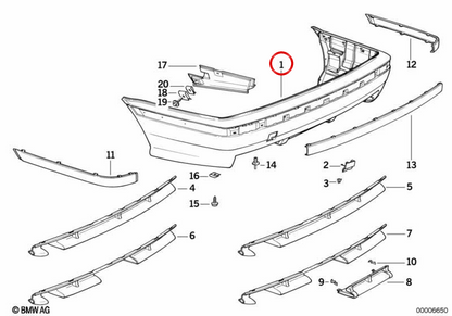 OM 51122235498 Heckstoßstange für BMW E36. Original BMW.