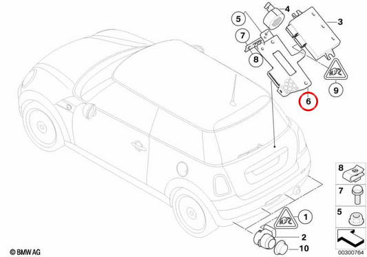 Unterstützung für PDC-Steuermechanismus OEM 51122751442 für MINI R56, R56 LCI. Originaler MINI.