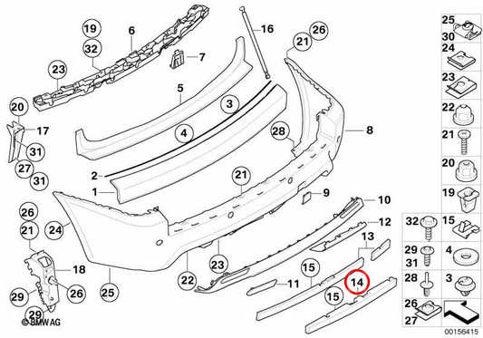 Heck -Impact -Absorber OEM 51123414410 für BMW X3 E83, E83N. Kompatibel mit aerodynamischem Paket M. Original BMW.
