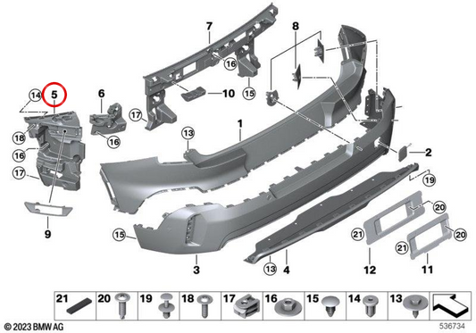 Guida paraurti lato sinistro OEM 51125A0C1C7 per motori MINI Countryman U25, B38N, B38A, B47A. MINI originale.