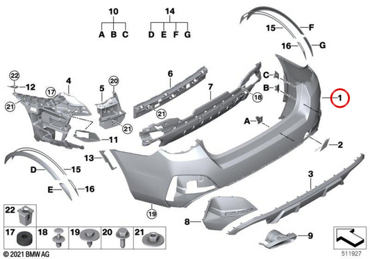 Rear Primed Bumper Cover for BMW 4 Series G26 (OEM 51125A1DB02). Original BMW