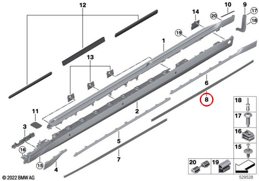 Left rear side Mold OEM 51125A21CB5 for BMW G70. Original BMW.