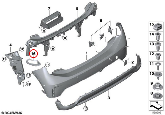 Trémie d'absorption arrière droite OEM 51125A2FB54 pour MINI F56 Cooper, Cooper S, JCW... et plus encore. MINI d'origine.