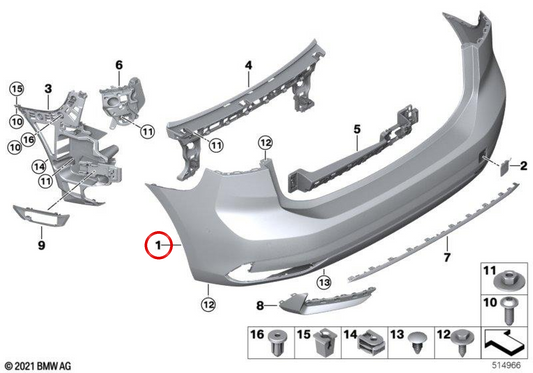 OM 51125A360B0 rear bumper for BMW U06. Original BMW.