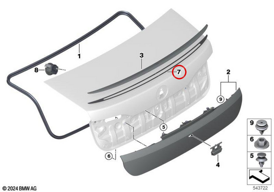 OEM 51125A3B3A0 Heckspoiler -Klebeband für BMW G70. Original BMW.