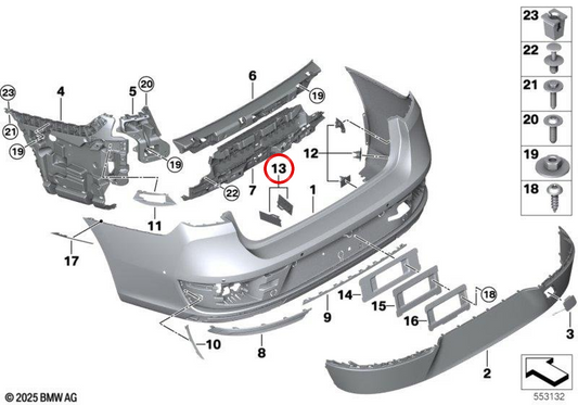 Suporte de retenção OEM 51125A3DAA0 para BMW G70. BMW genuíno.