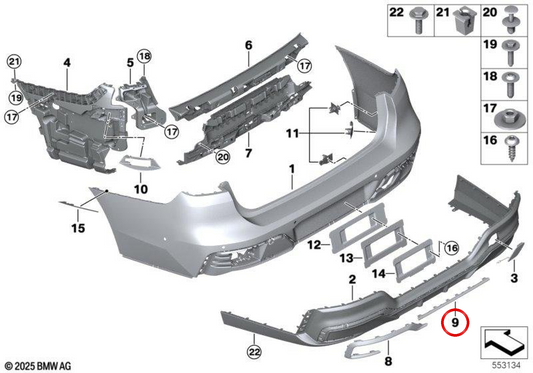 OEM 51125A3F659 Heck -Stoßfängerform für BMW G70. Original BMW.