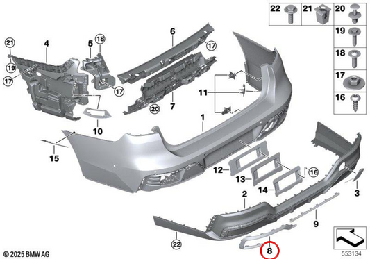 Moldura cromada derecha OEM 51125A3F664 para BMW G70. Original BMW.