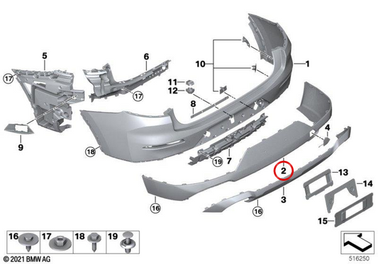 Moldura paragolpes trasero OEM 51125A41F89 para BMW E30, E12, E28, E24, E23. Original BMW.