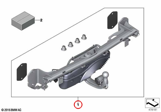 Pliage d'électricité électrique Diskey Hitch 51125A48082 pour BMW G26. BMW d'origine.