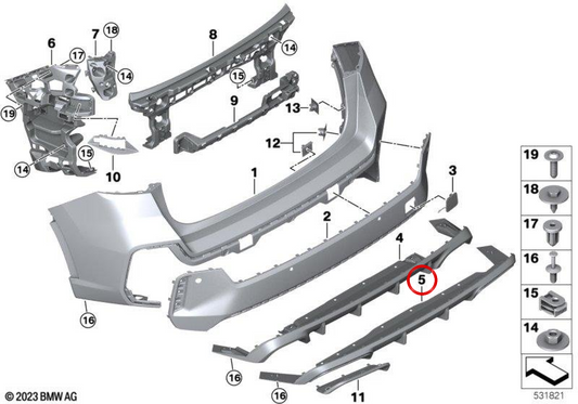 Unterer Heckdiffusor OEM 51125A4ffd5 für BMW U11, U12. Original BMW.
