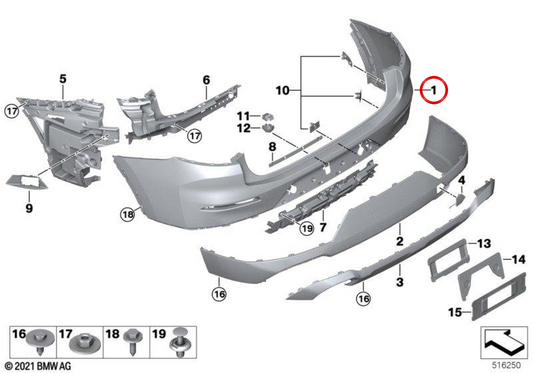 Pára-choques traseiro preparado OEM 51125A55D90 para BMW G02. BMW genuíno.