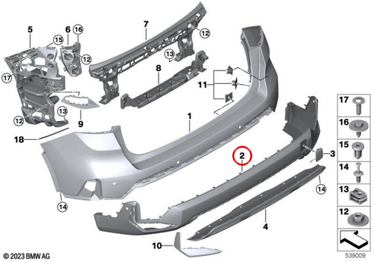 Protecteur inférieur du pare-chocs arrière OEM 51125A5AEF8 pour BMW U11, U12. BMW d'origine.