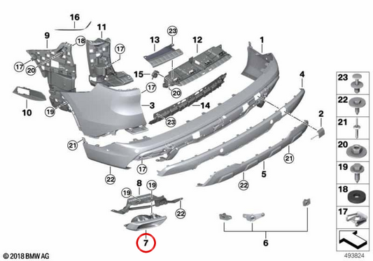 OM 51125A5C8D6 Embellissement de sortie d'échappement droit pour BMW G05, G06. BMW d'origine.