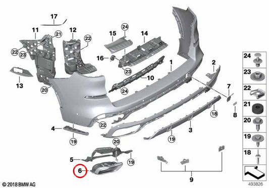 Salida de escape izquierda OEM 51125A5C8E1 para BMW G05, G18, G06, G07. Original BMW.