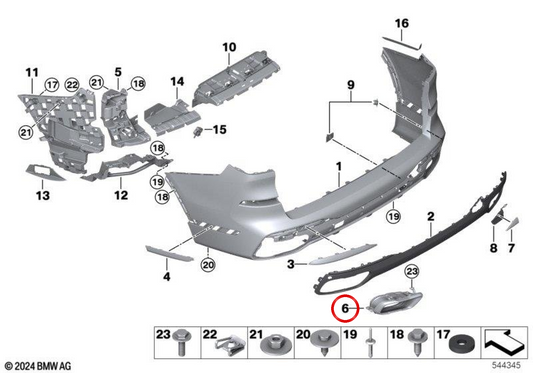 Embellecedor de escape derecho OEM 51125A5C8E2 para BMW G05, G18, G06, G07. Original BMW.