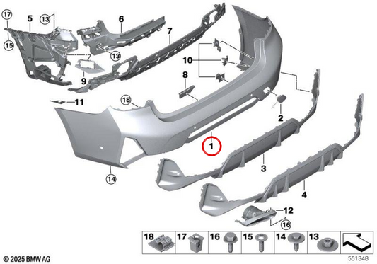 Pára-choque traseiro preparado OEM 51125A66E59 para BMW G20, G28. BMW genuíno.