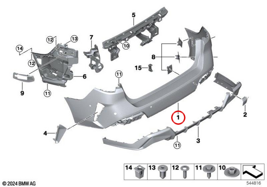 Rivestimento del paraurti posteriore preparato sopra OEM 51125A6CC70 per BMW Serie 2 F74 216, 218, 220, 223... e altro ancora. BMW originale.