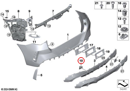 Kit alloggiamento sensore PDC posteriore OEM 51125A83E85 per BMW X3 G45, X3 M60i xDrive. BMW originale.
