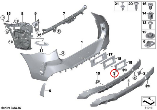OEM 51125A83E88 Stamping diffusore posteriore per BMW X3 M60I XDRive G45. BMW originale.